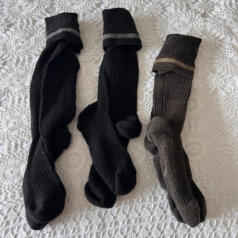 Smartwool Mens Merino Wool Ribbed Over the Calf Socks 3 Pair Black Brown L